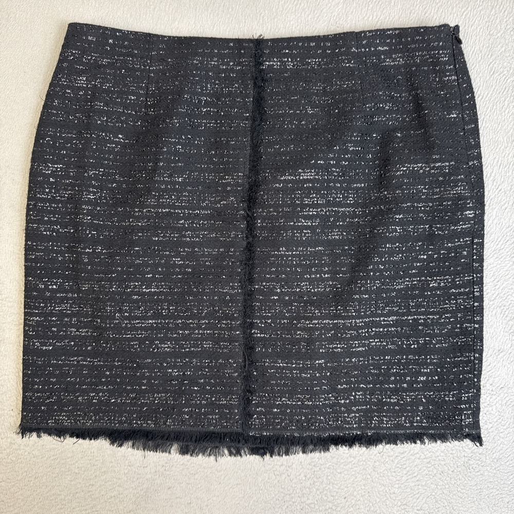 Trina Turk Skirt Eyelet Midi Womens Size 10 Black Fringe Zip Up Made USA Sparkle